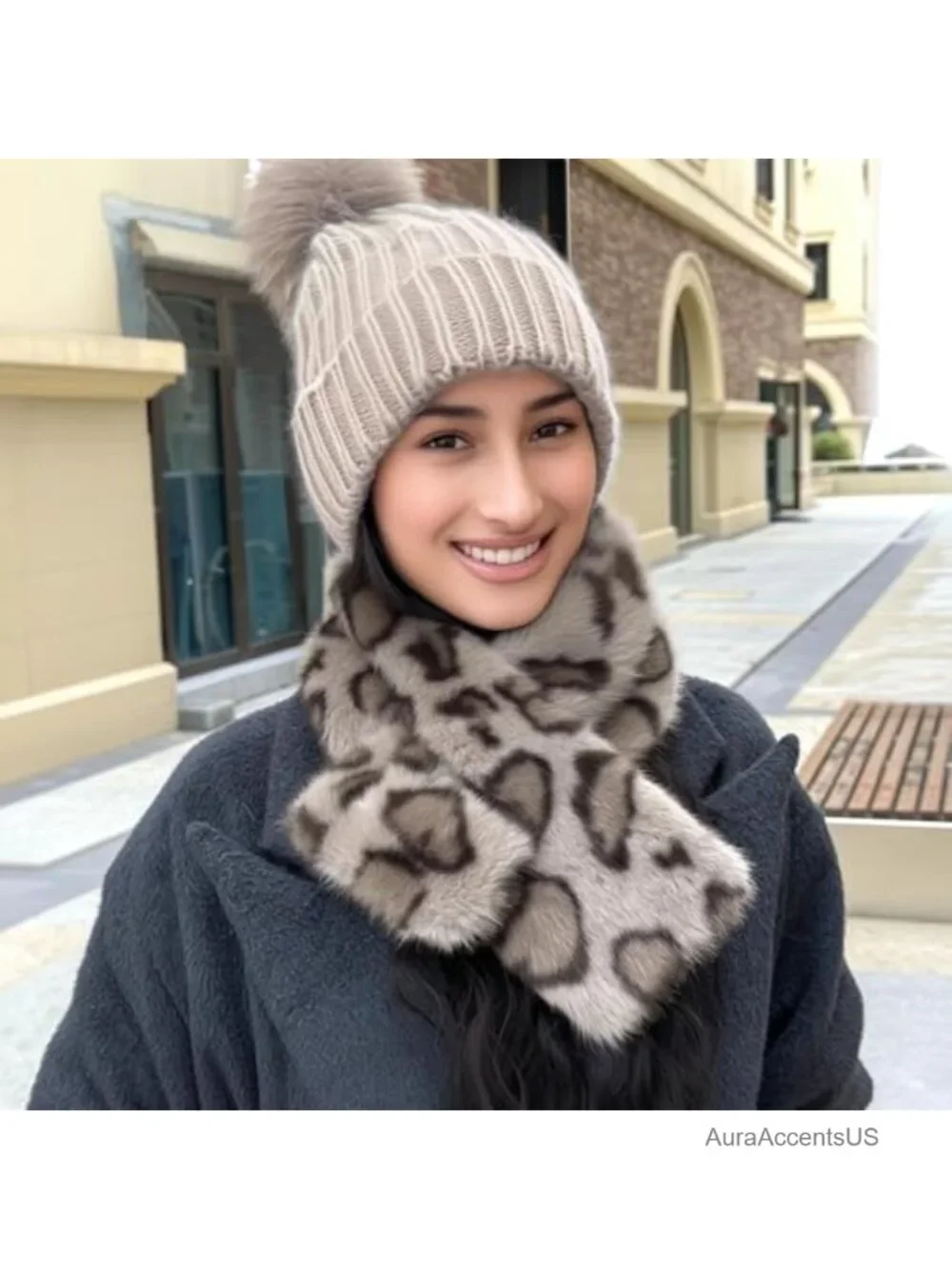 Faux Fur Scarf Neck Warmer Fluffy Winter Wrap with Slit Design